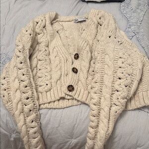 Zara Cream Chunky Knit Cardigan Sweater